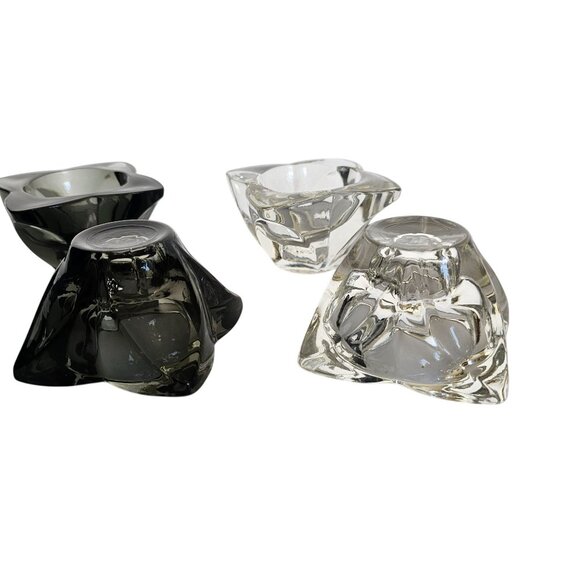 Vtg 1990s Federal Glass Taper Or Votive Candle Holders Set Of 4 Grey Clear Glass - Picture 4 of 7